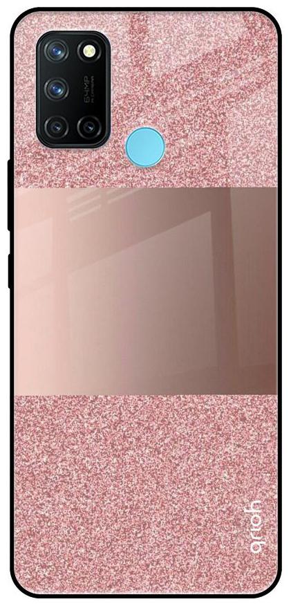

Qrioh Printed Tempered GLass Back Case Cover Compatible with Realme 7i - Rose Gold Metallic Real GLass Case
