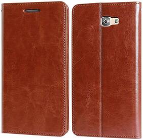 RAKULO Leather Flip Cover For Samsung Galaxy J7 Prime Brown