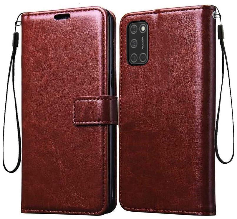 

Rakulo Vintage Leather Flip Cover Case for Oppo A52 Inner TPU Foldable Stand Wallet Card Slots - Elegant Brown