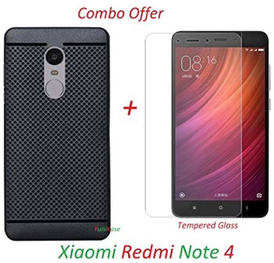 

Redmi note4 tempered glass with (Dotted) back cover black By mascot max