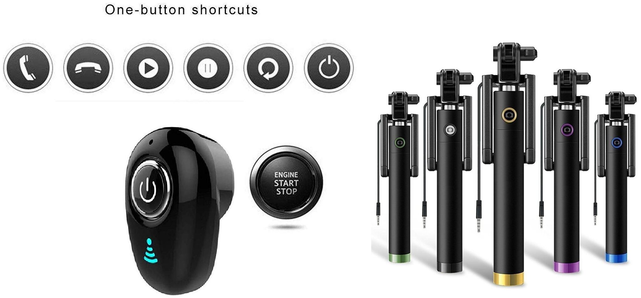 

Rednix Fold-able Locust Series Pocket Sized Selfie Stick Monopod with AUX Wire With S650 Mini Wireless Bluetooth Headset with Mic