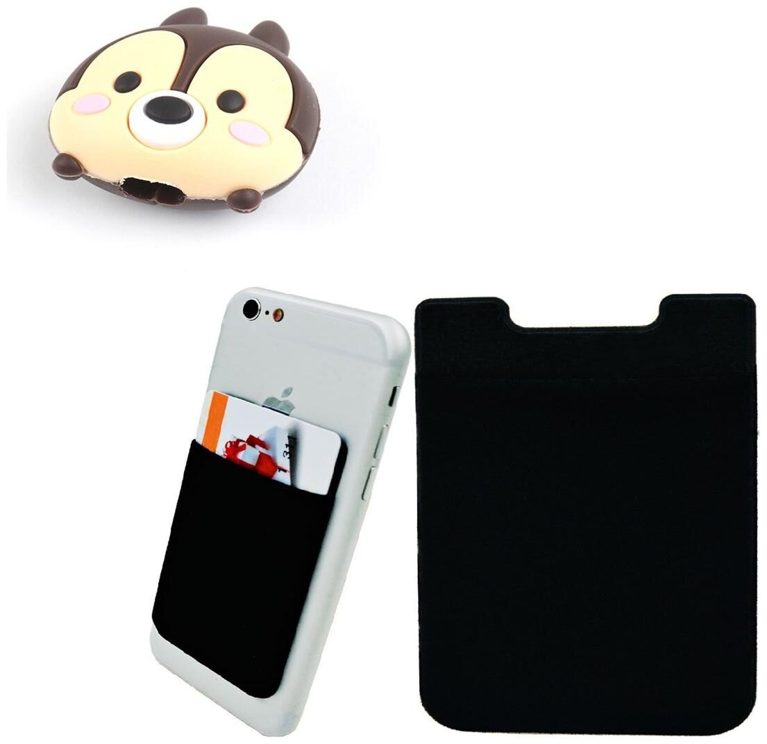 

REDNIX Mobile Phone Case Card Holder Stick On Wallet for Credit Card Business Card Metro Rail Card for Android with Cartoon USB Cable Protector