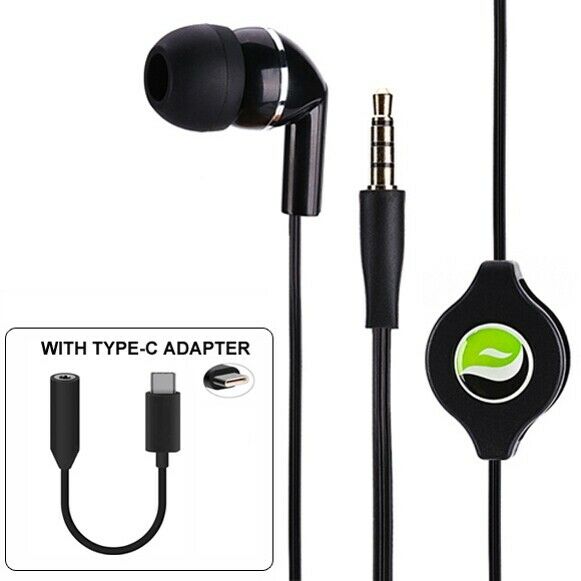 

Retractable Handsfree MONO Headset Earphone w Mic TYPE-C Adapter for Cell Phones