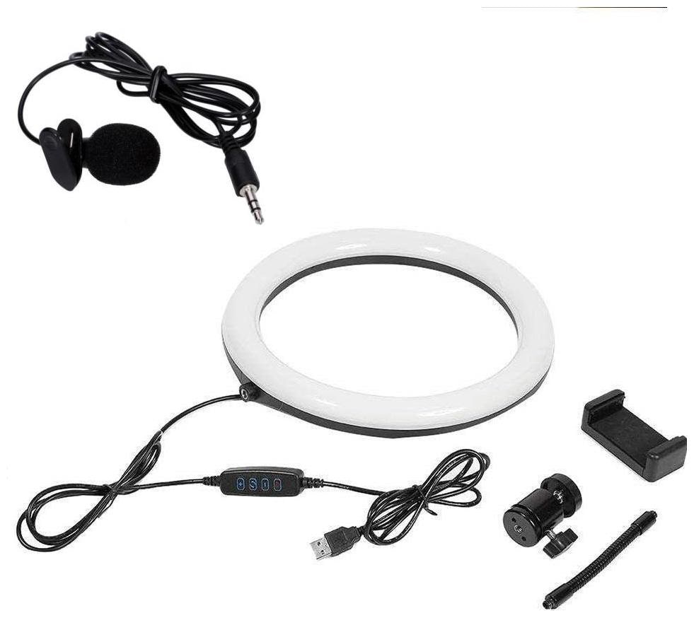 

Ring Fill Selfie Led Light Studio Camera Ring Light Photo Phone Video Light Lamp with 3 5MM Clip On Mini Lapel Lavalier Microphone