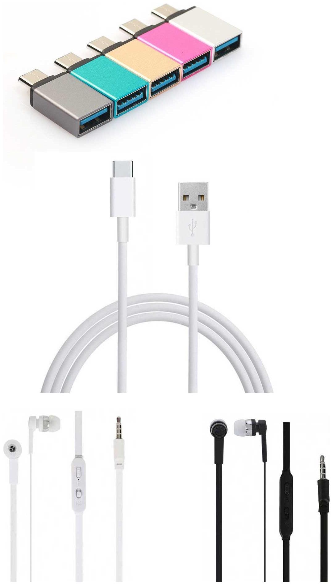 

RRTBZ Combo of Headphone and C-Type Data Cable and C-Type OTG Adapter (Assorted) -Set of 3 Pcs