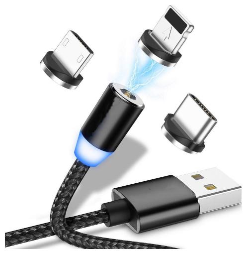 

S4 Unbreakable Magnetic Charging 3 in 1 (Lightning Micro USB Type-C) Cable ( 1 1 m Black )