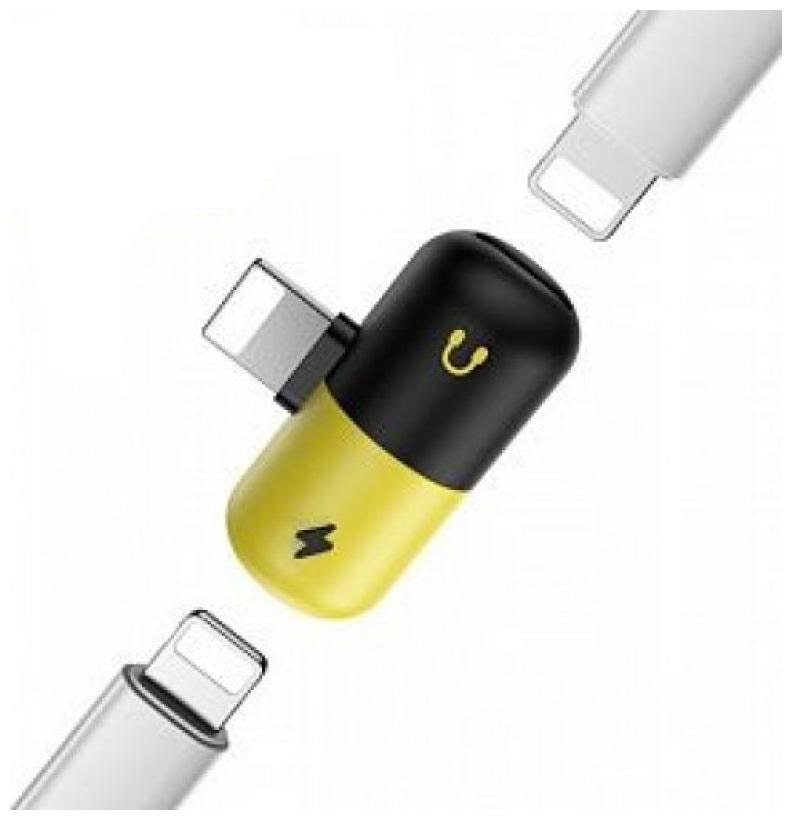 

Sami 2 in 1 Audio Adapter Lightning Jack capsule Headphone Splitter For iPhone 7 8 X Plus (Black Yellow)