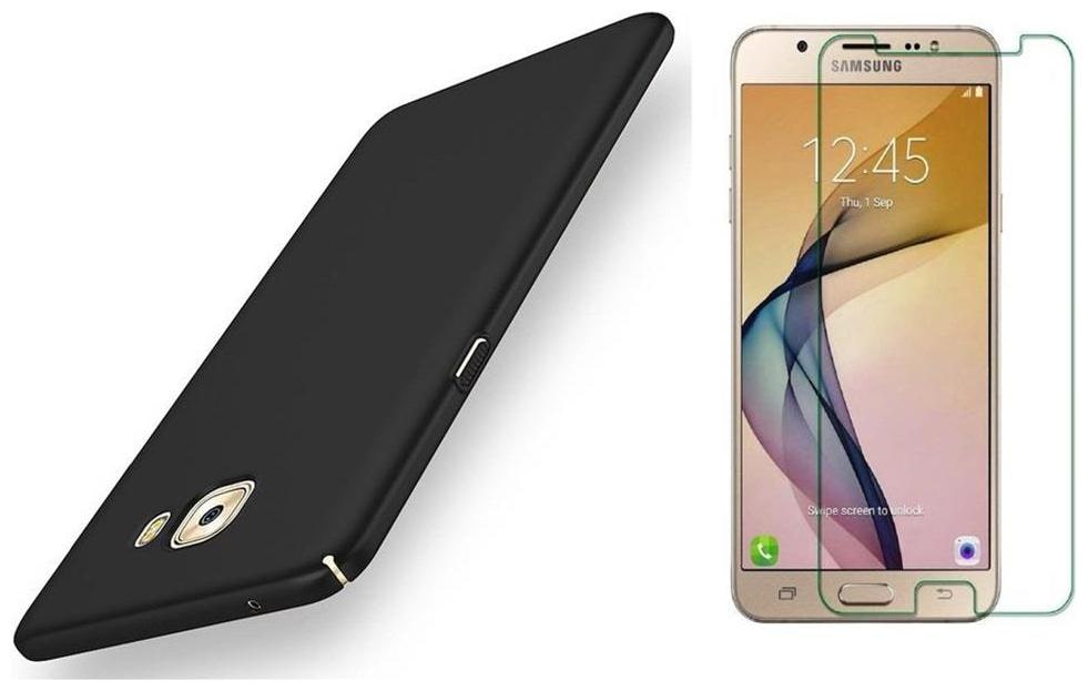 

Samsung galaxy J7 max back cover black with tempered glass combo pack