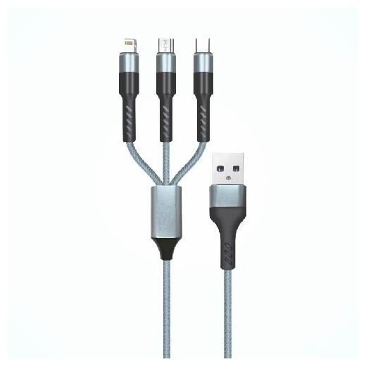 

Scul Data Charging 3 in 1 (Lightning Micro USB Type-C) Cable ( 1 m Grey Black )