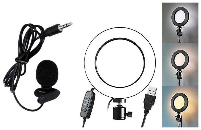 

Selfie LED Ring Light Studio Photo Video Dimmable Lamp With Collar Mic For Tiktok Video Lovers