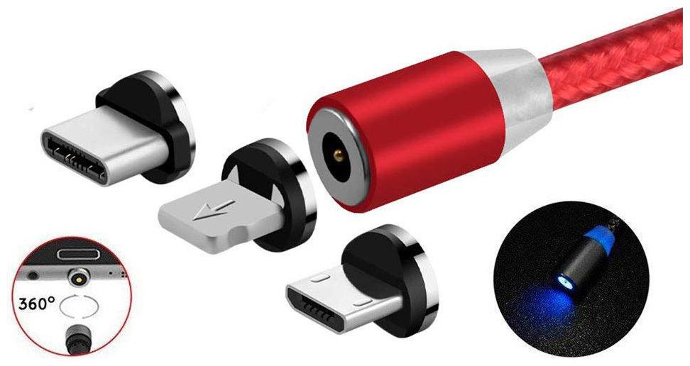 

Speeqo Magnetic Charging 3 in 1 (Lightning Micro USB Type-C) Cable ( 1 m Red )