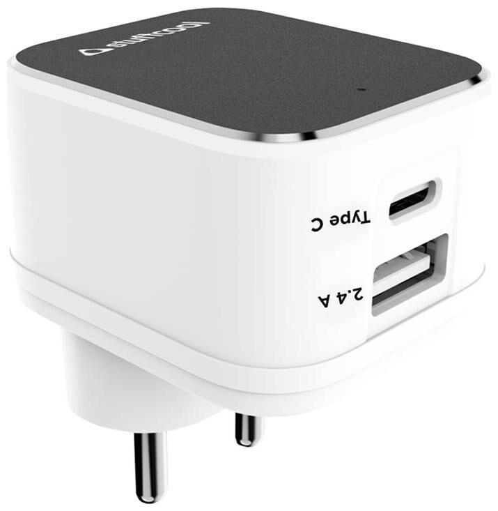 

Stuffcool Tipo 5 4A Dual Port Wall Charger Adpter with Type C to USB A Charger- Grey