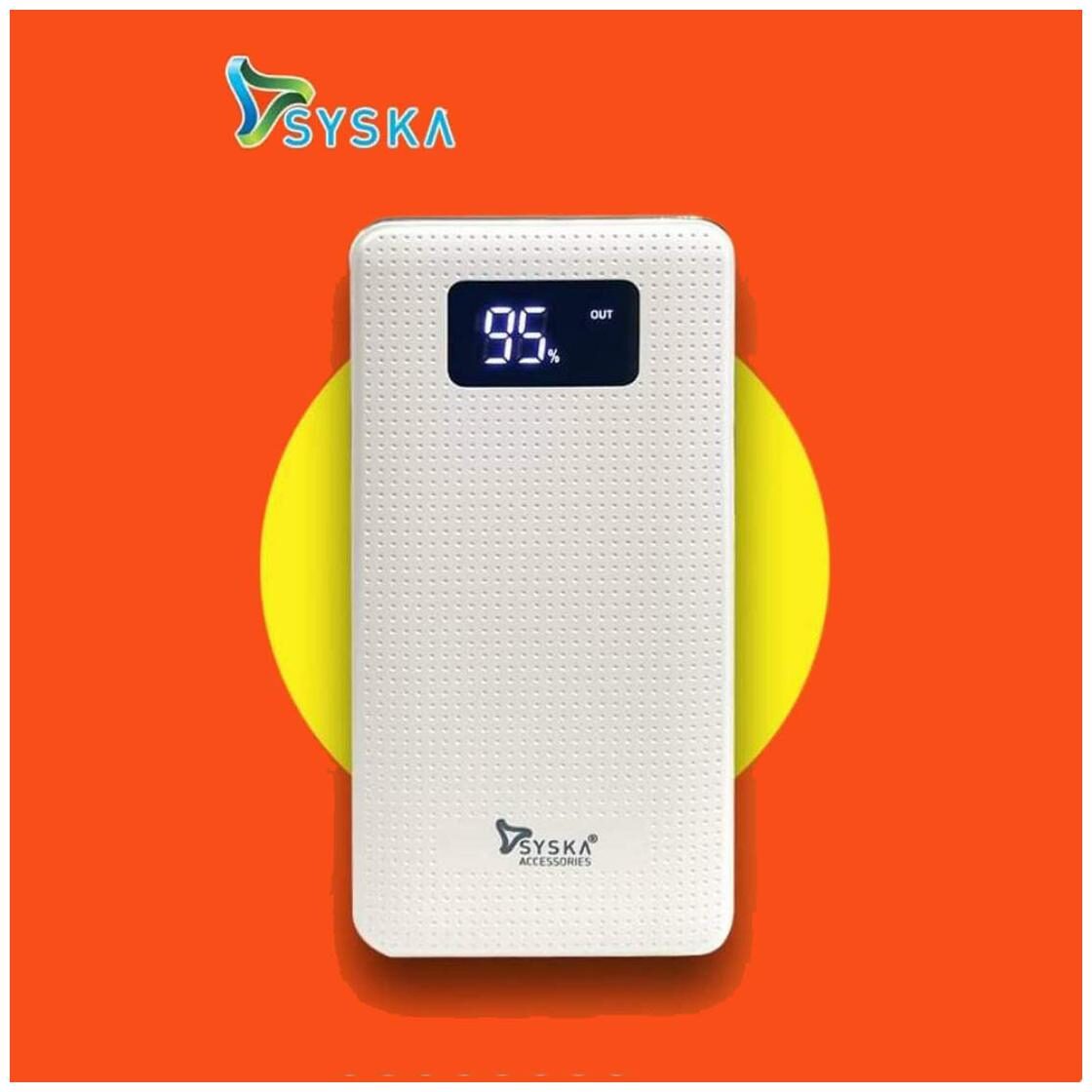 

Syska P1010J 10000 mAh Slim Fast Charging Power Bank - White