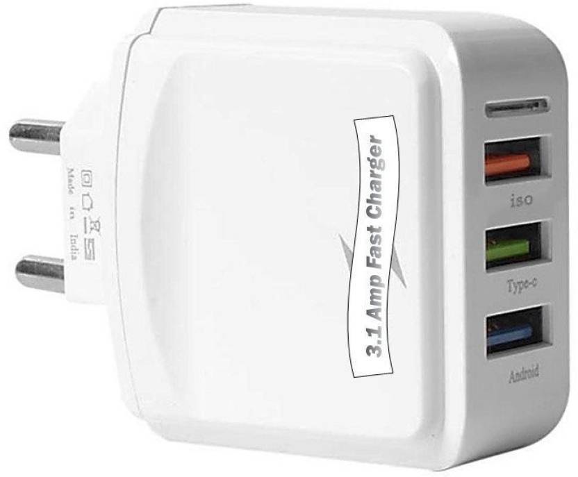 Tech Gear 3.1 AMP 3 USB Port Wall Chargers Adapter for All Phones and Tablets Mobile Charger White