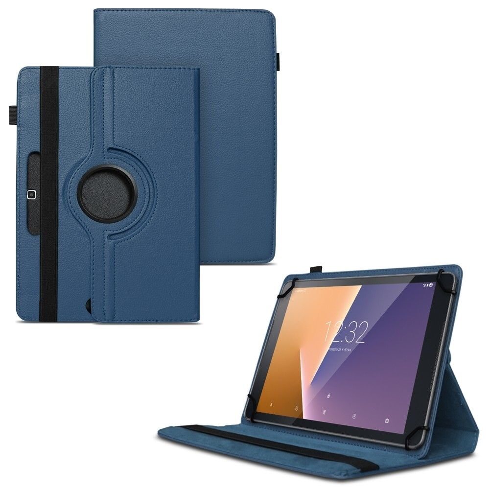 TGK 360 Degree Rotating Universal 3 Camera Hole Leather Stand Case Cover for Datawind 7 Dc+ 8 GB 7 inch Tablet Dark Blue