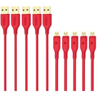 

Tizum 6 5ft long Micro USB Cable Gold Plated Quick Charge x-Strong Data Cable 2 4 Amp - Pack of 5 (2m- Red)