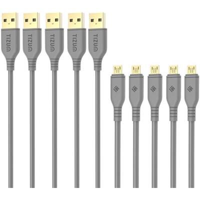

Tizum 6 5ft long Micro USB Cable Gold Plated Quick Charge x-Strong Data Cable 2 4 Amp - Pack of 5 (2m- Grey)