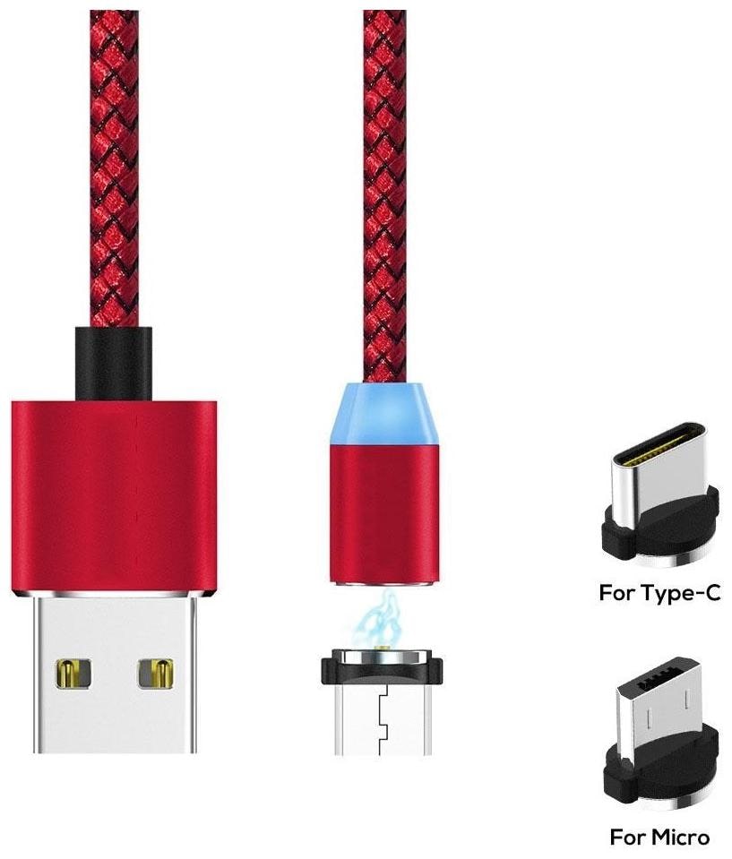 

TSV 3 in 1 Magnetic Glowing Cable Lighting Micro USB Type-C Cable For Iphone 6s Samsung Note 5 One Plus 5t Red