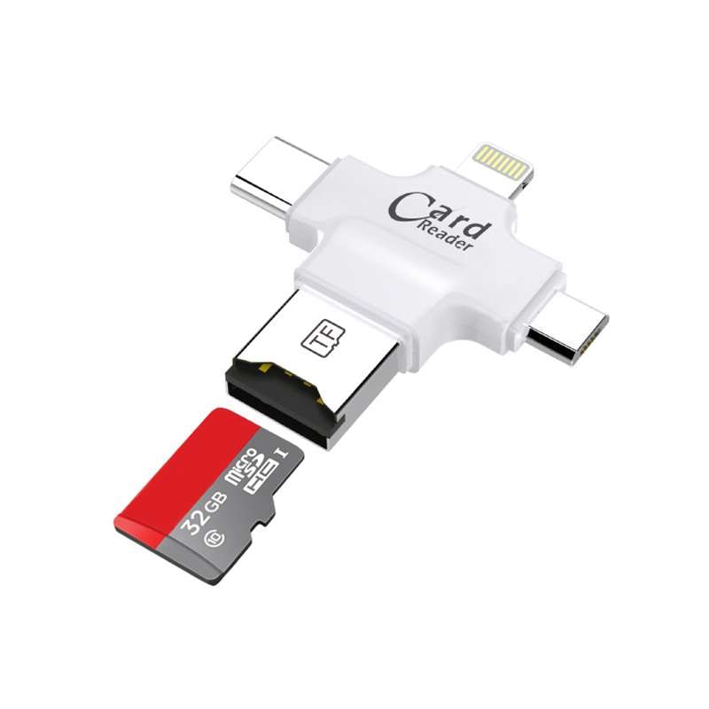 

TSV Card Reader Support FAT32 exFAT microSD microSDHC microSDXC Reader for iPhone PC Mac USB microUSB Lightning Type C 4 in 1 Card Reader