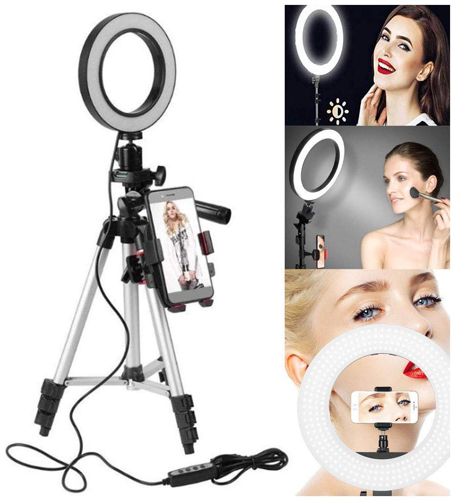 

TSV Selfie Ring Light with 3110 Tripod Stand Flexible Phone Holder for Live Stream Makeup Tiktok Musically and Other Phone s App with 3 Mode Light