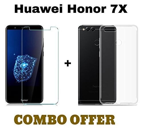 

Honor 7x Combo Transparent silicon back cover TEMPERED GLASS for Honor 7x