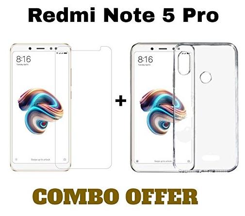 

Redmi note 5 pro Combo Transparent silicon back cover TEMPERED GLASS for Redmi note 5 pro