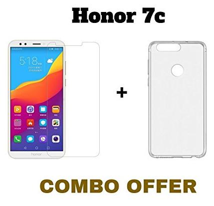 

Honor 7c Combo Transparent silicon back cover TEMPERED GLASS for Honor 7c