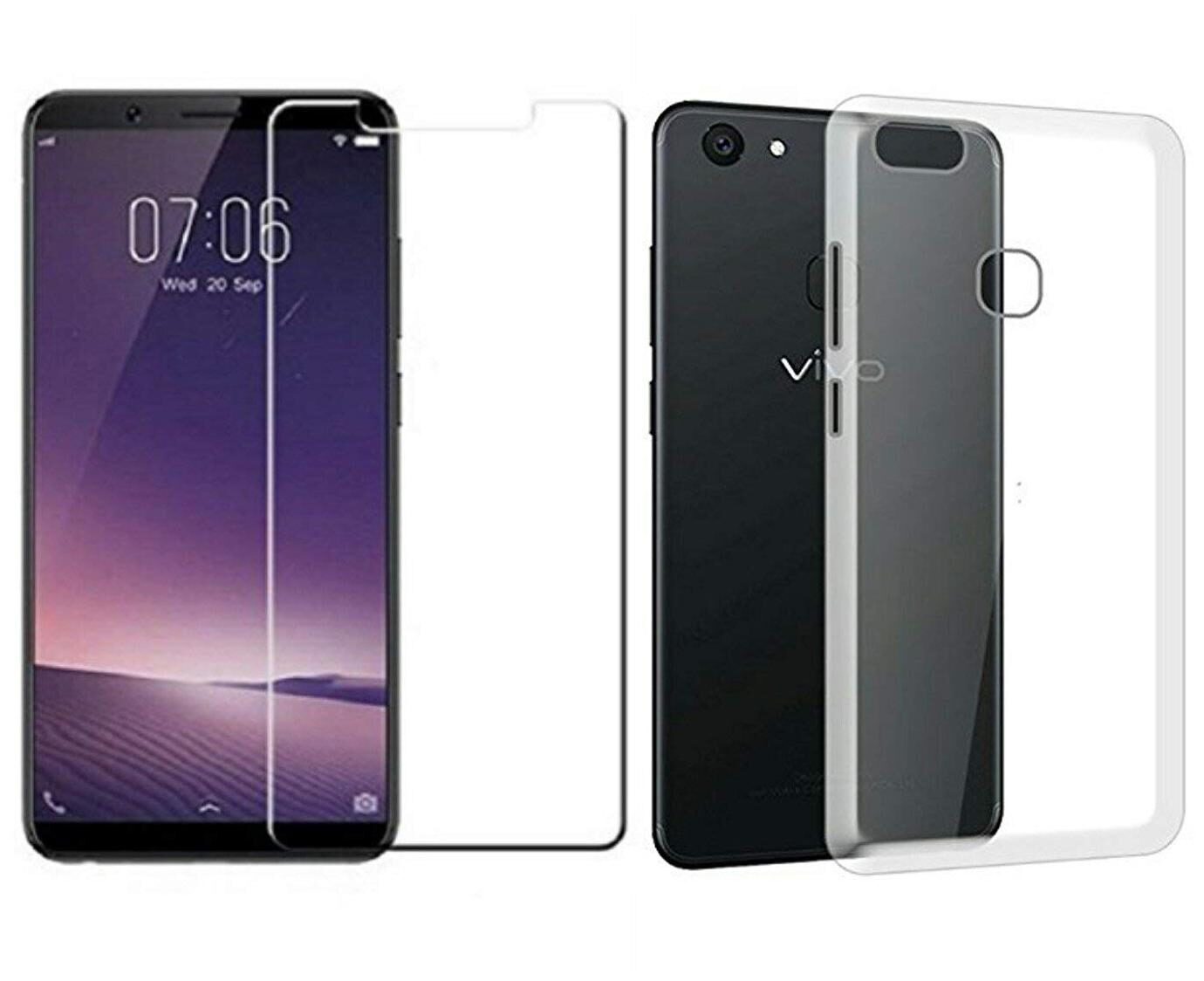 

Vivo v7 Combo Transparent silicon back cover TEMPERED GLASS for Vivo v7