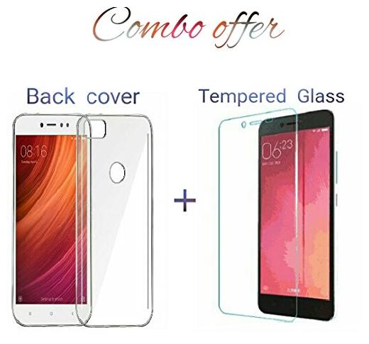 

Redmi y1 Combo Transparent silicon back cover TEMPERED GLASS for Redmi y1