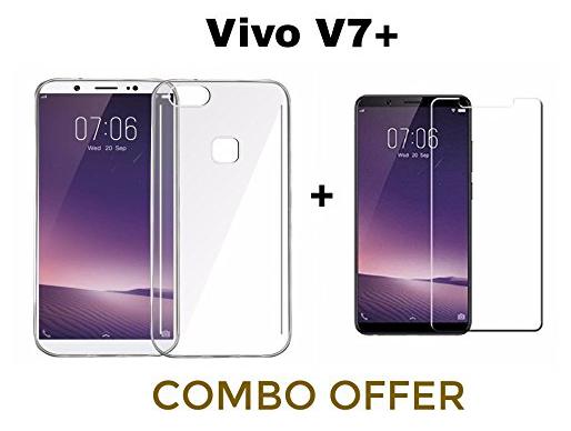 

Vivo v7 plus Combo Transparent silicon back cover TEMPERED GLASS for Vivo v7 plus