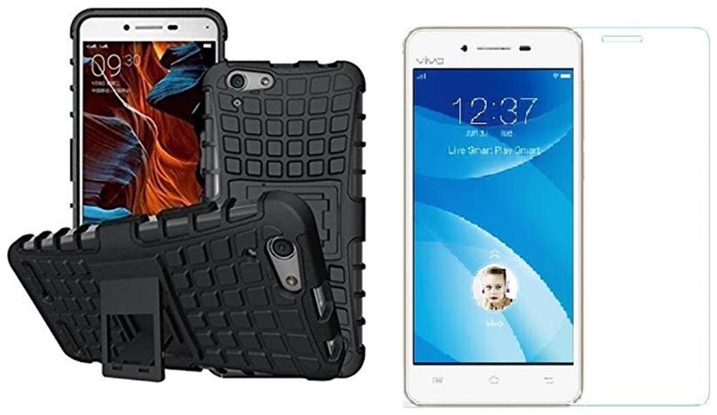 

Vivo V5 Back cover black (Defender) with tempered glass