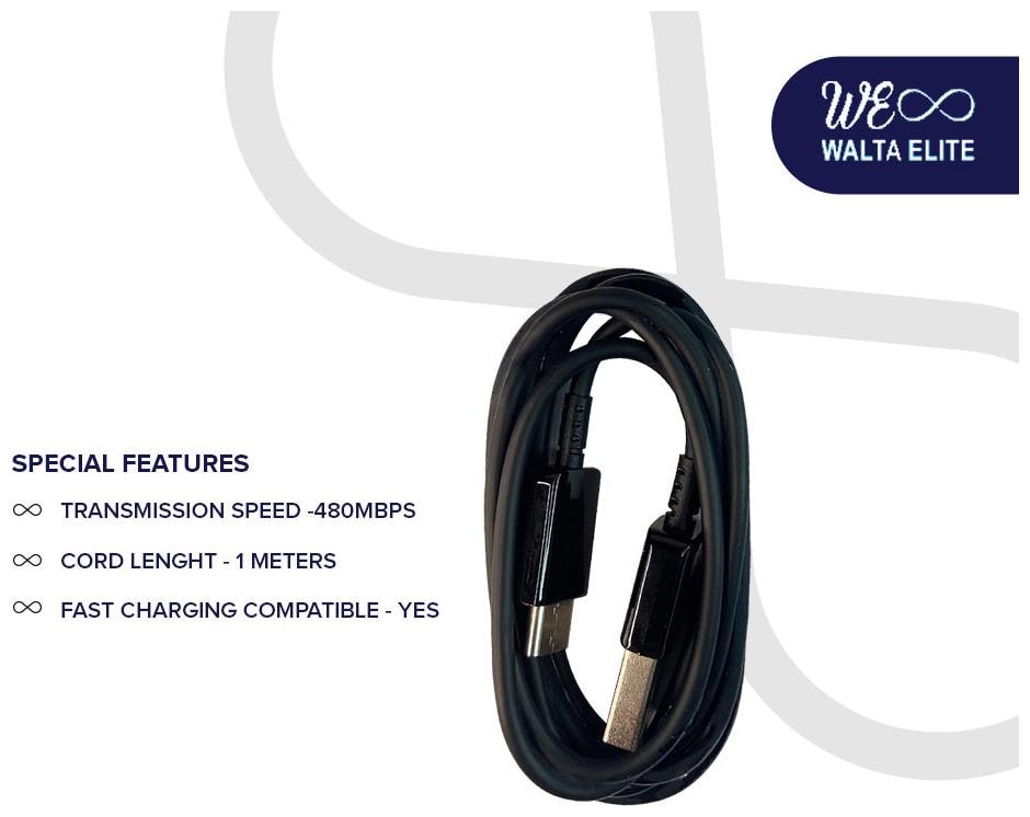 

WALTA ELITE ACE Data Charging 2 in 1 (Micro USB Type-C) Cable ( 1 m Black )
