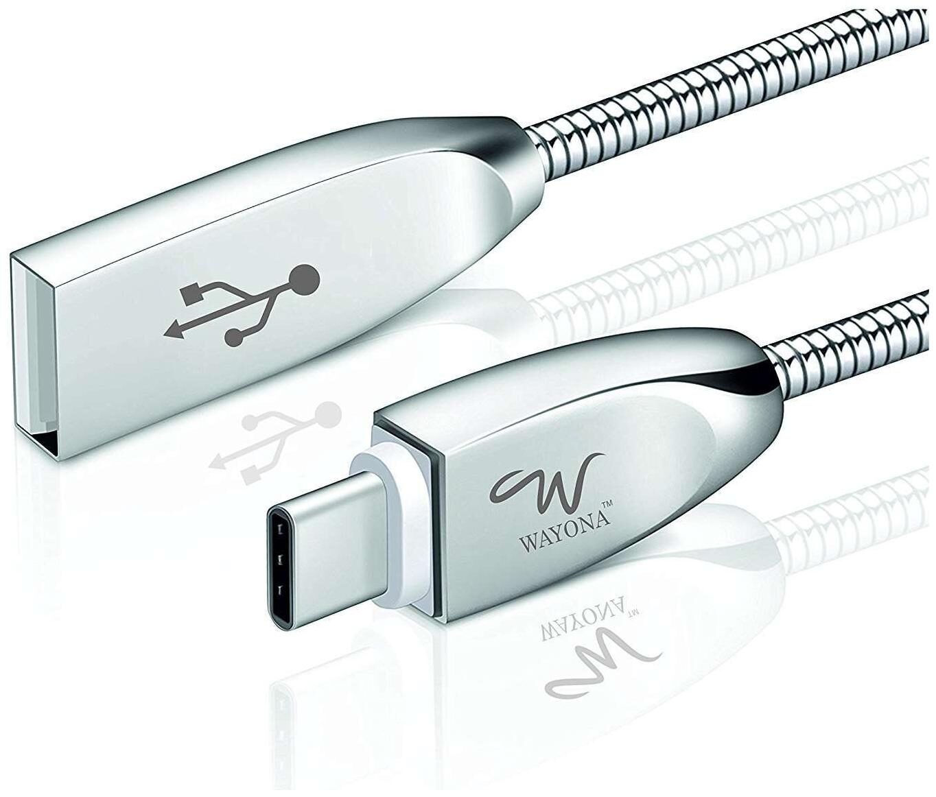 

Wayona USB Type C Cable 2 4A Metal Spring USB A to USB C Fast Charging Cable for Samsung S8 S8 One Plus Google Pixel LG Le Eco (Silver)
