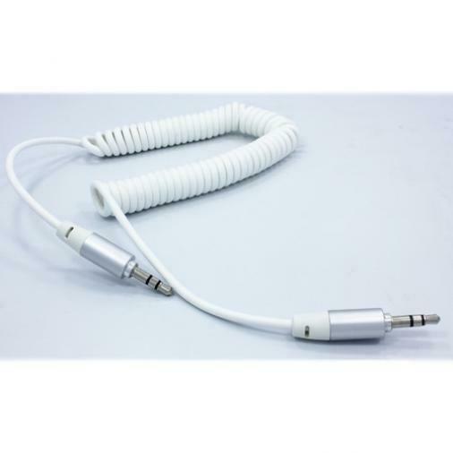 

WHITE COILED AUX CABLE CAR STEREO WIRE AUDIO SPEAKER CORD for PHONE TABLETS