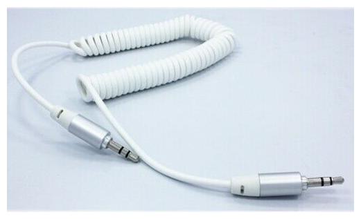

White Premium Coiled Aux Cable Car Stereo Wire Audio Speaker for Smartphones