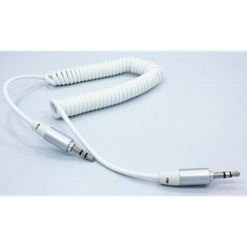 

White Premium Coiled Aux Cable Car Stereo Wire Audio Speaker for Smartphones