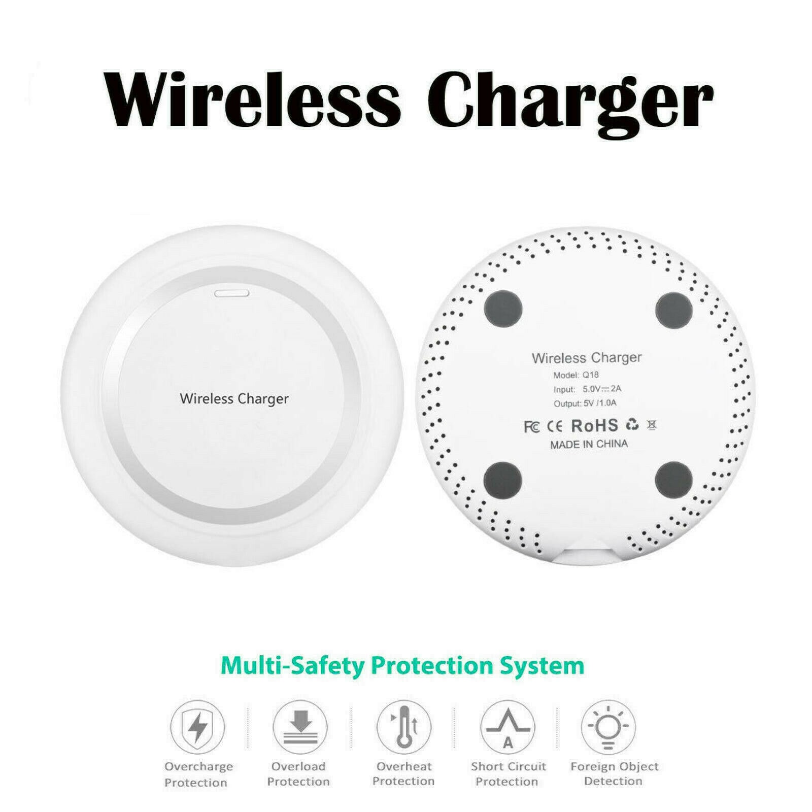 

White Qi Wireless Battery Charging Power Charger Pad For Smart Cell Mobile Phone