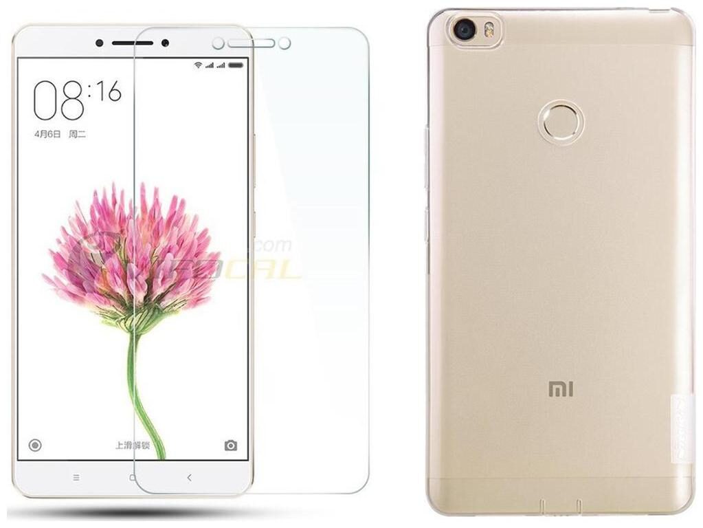 

Xiaomi Mi Max transparent back cover (Crystal clear silicon soft back cover ) with tempered glass 2 5D Curved 0 33 MM tempred glass )