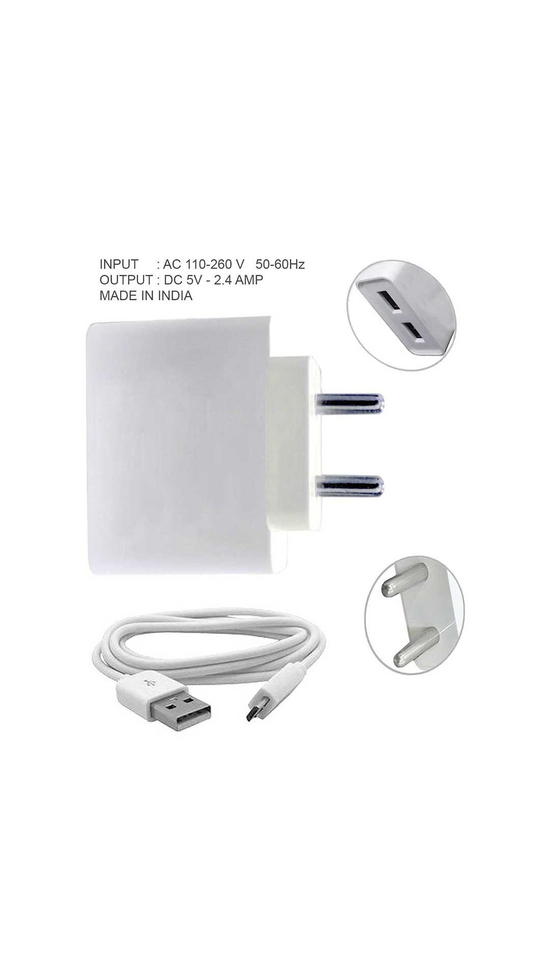 

Xolo Supported Wall Charger Travel Charger Mobile Charger Dual Port USB Adapter With Micro USB Cable By TBZ Smart And Fast Charging
