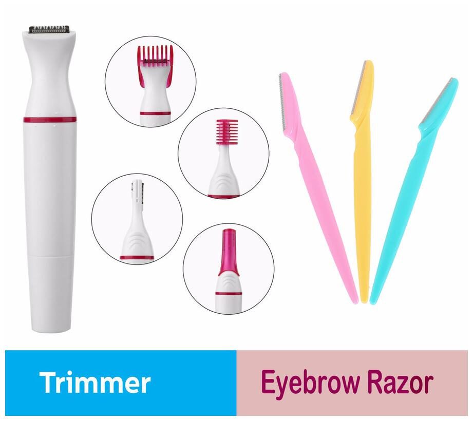

AZANIA 5 IN 1 EXPERT SWEET TRIMMER WITH SET OF 3 EYEBROW RAZOR Multi-Function Trimmer For Women ( Assorted AA Battery )