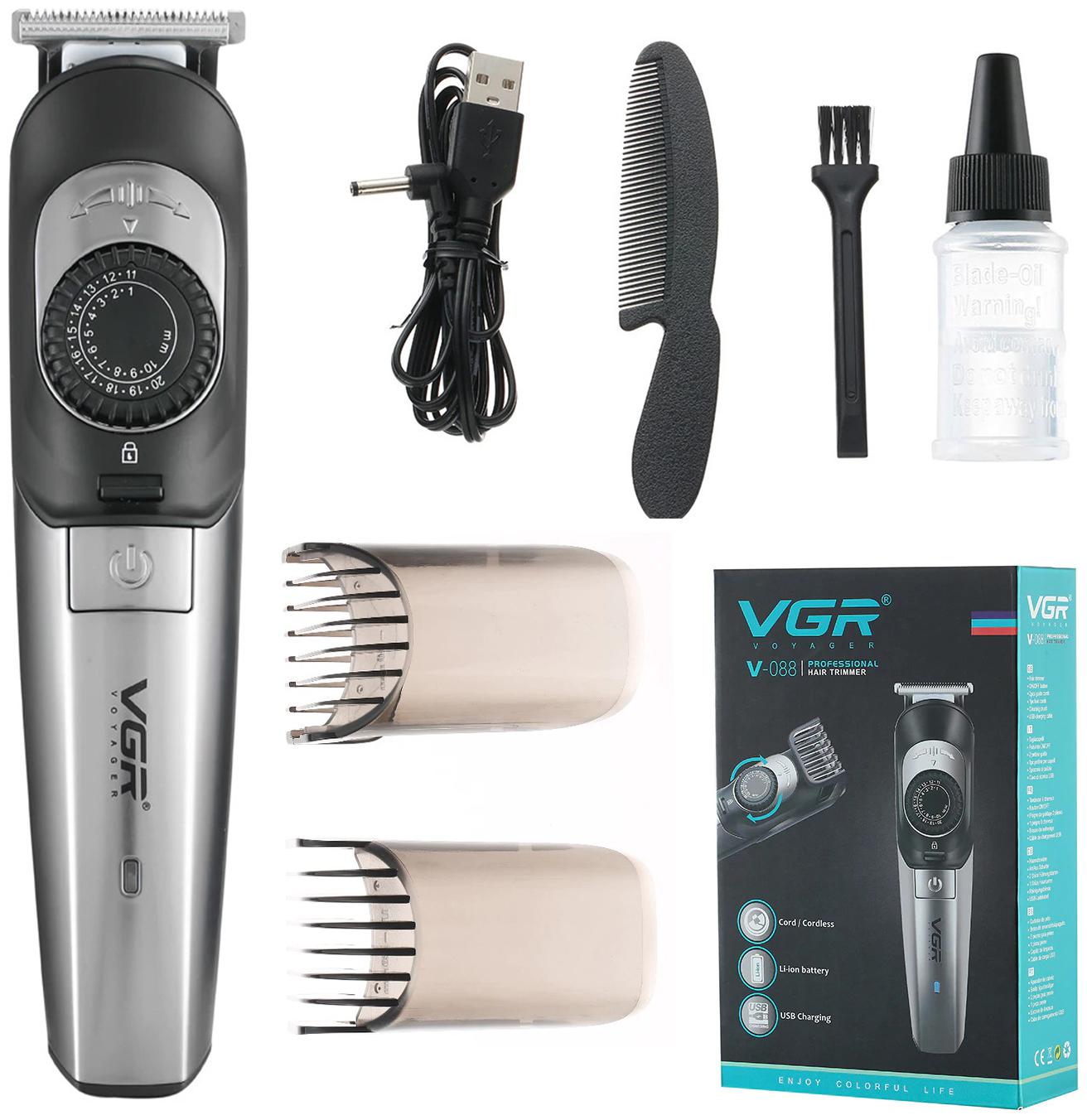 

VGR V-088 Professional Hair Clippers Rechargeable Cordless Beard Hair Trimmer Haircut Kit with Guide Combs- 39 Trimmer for Men (Black)