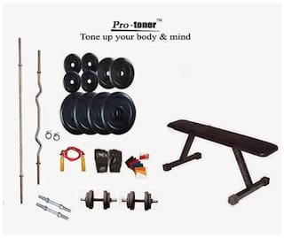 Protoner 30 kg Weight Lifting With Flat Bench And Home Gym Accessories