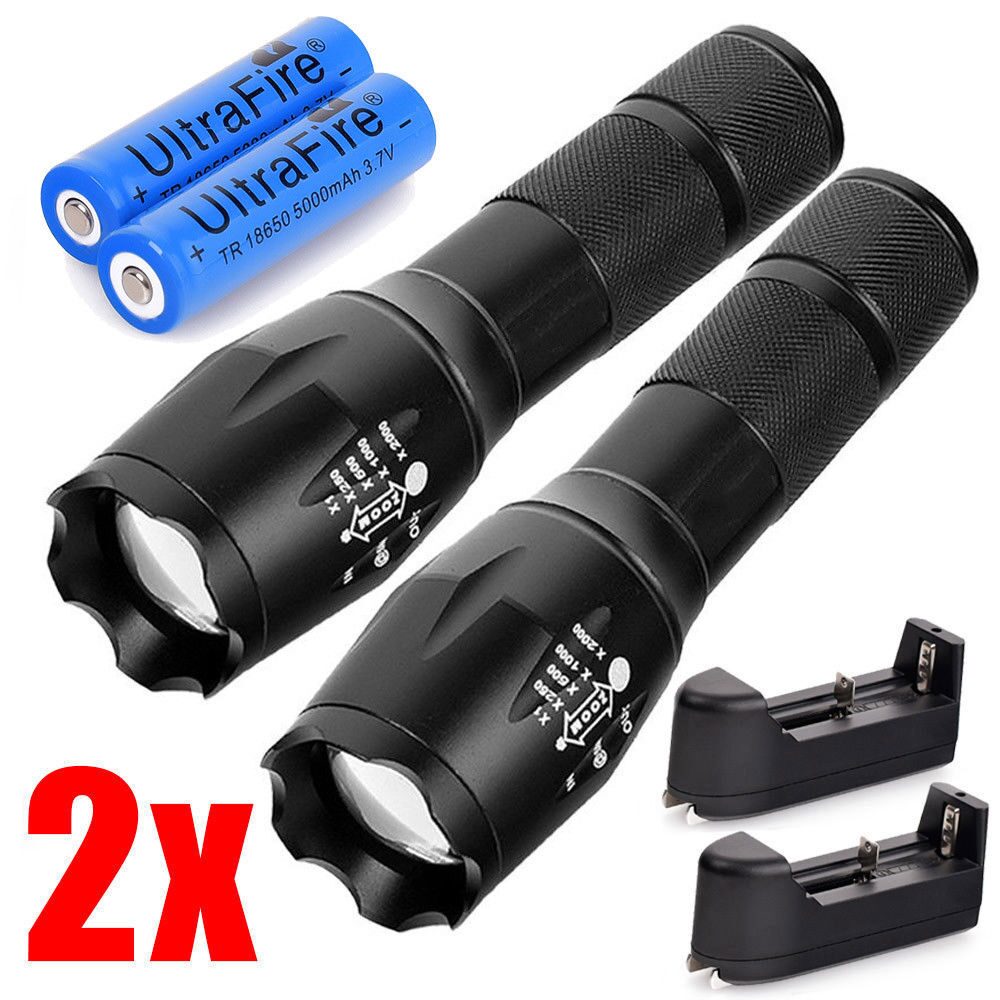 

2x90000Lumen Tactical T6 LED Flashlight Torch Rechargeable 18650 Battery Charger