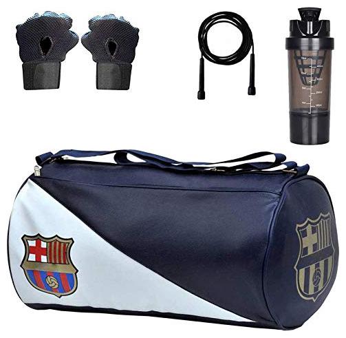 

5 O CLOCK SPORTS Gym Bag Combo Set Enclosed with Soft Leather Gym Bag for Men Fitness - Blue FCB Black Gym Gloves Black Cyclone Shaker Black Skipping Rope