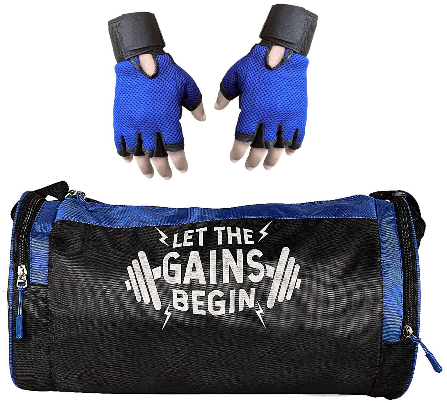 

5 O CLOCK SPORTS Combo of Let The Gains Begin (Blue) Gym Bag and Gloves (Blue) Gym and Fitness Kit