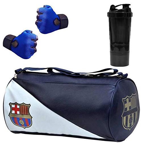 

5 O CLOCK SPORTS Gym Bag Combo Set Enclosed with Soft Leather Gym Bag for Men Fitness - Blue FCB Black Spider Shaker Blue Gloves