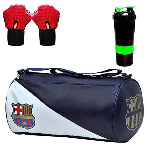 

5 O CLOCK SPORTS Gym Bag Combo Set Enclosed with Soft Leather Gym Bag for Men Fitness - Blue FCB Red Gym Gloves Green Spider Shaker