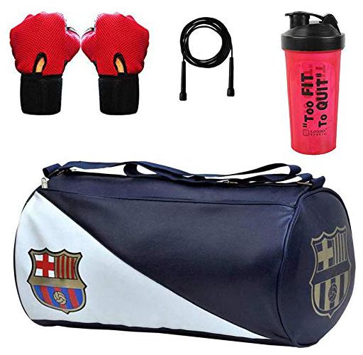 

5 O CLOCK SPORTS Gym Bag Combo Set Enclosed with Soft Leather Gym Bag for Men Fitness - Blue FCB Red Gym Gloves Red Spider Shaker Black Skipping Rope