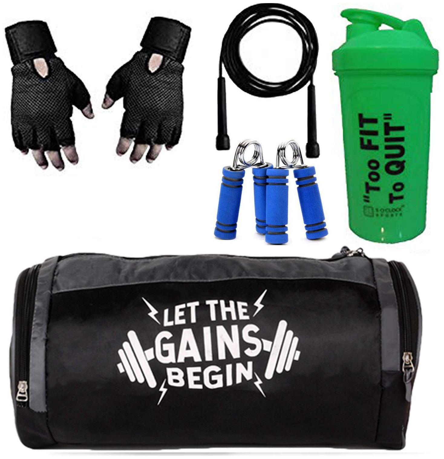 

5 O CLOCK SPORTS Gym Bag Combo Set Enclosed With Shoe Compartment Polyster Gym Bag For Men For Fitness- Grey Color