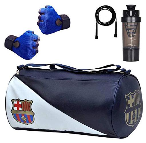 

5 O CLOCK SPORTS Gym Bag Combo Set Enclosed with Soft Leather Gym Bag for Men Fitness - Blue FCB Blue Gym Gloves Black Cyclone Shaker Black Skipping Rope